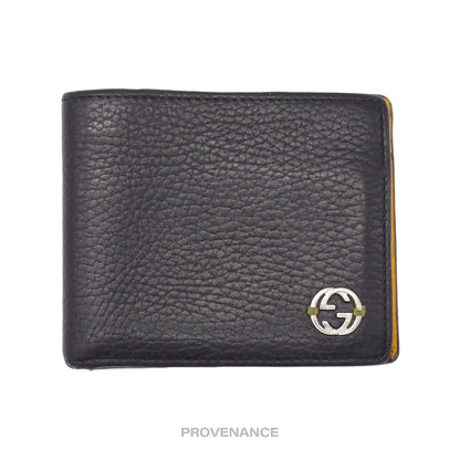 🔴 Gucci GG Logo Bifold Wallet - Black Yellow Leather