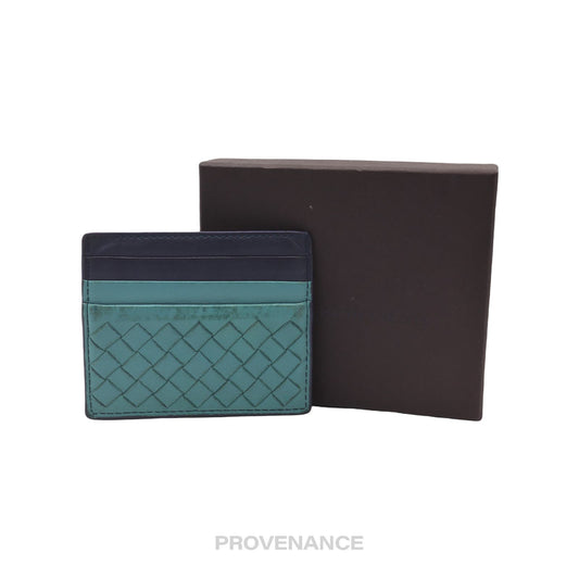 🔴 Bottega Veneta Card Holder Wallet - Blue Intrecciato
