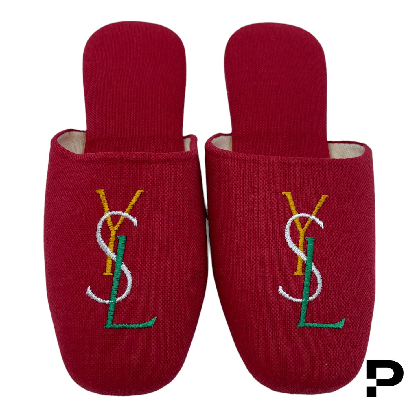 🔴 Yves Saint Laurent YSL Twill Logo Slipper - Red