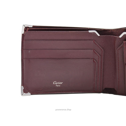 🔴 Cartier Bifold Wallet - Black & Burgundy Calfskin Leather