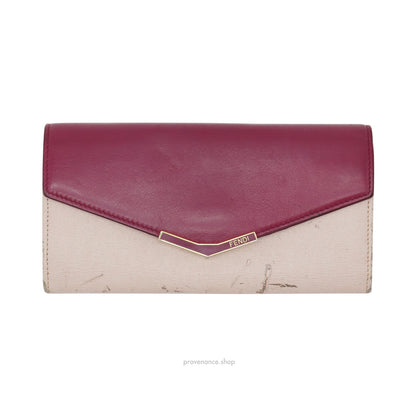 🔴 Fendi Long Wallet - Fuchsia Pink Leather