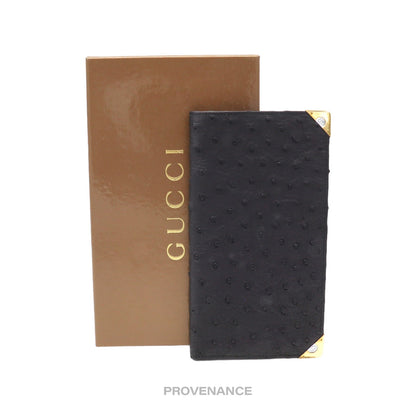 🔴 Gucci Long Wallet - Black Ostrich Leather