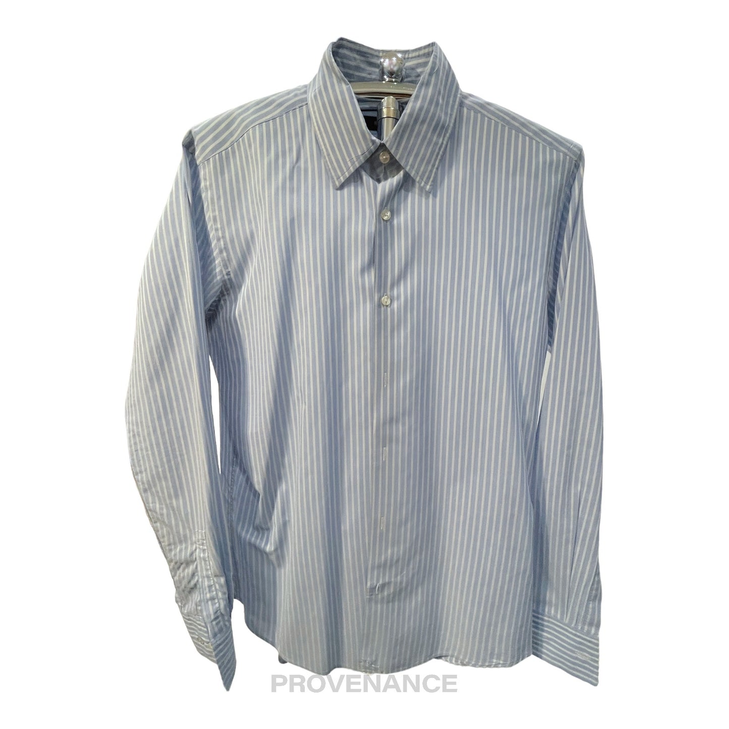 🔴 Boss Button Down Shirt - White Blue Striped