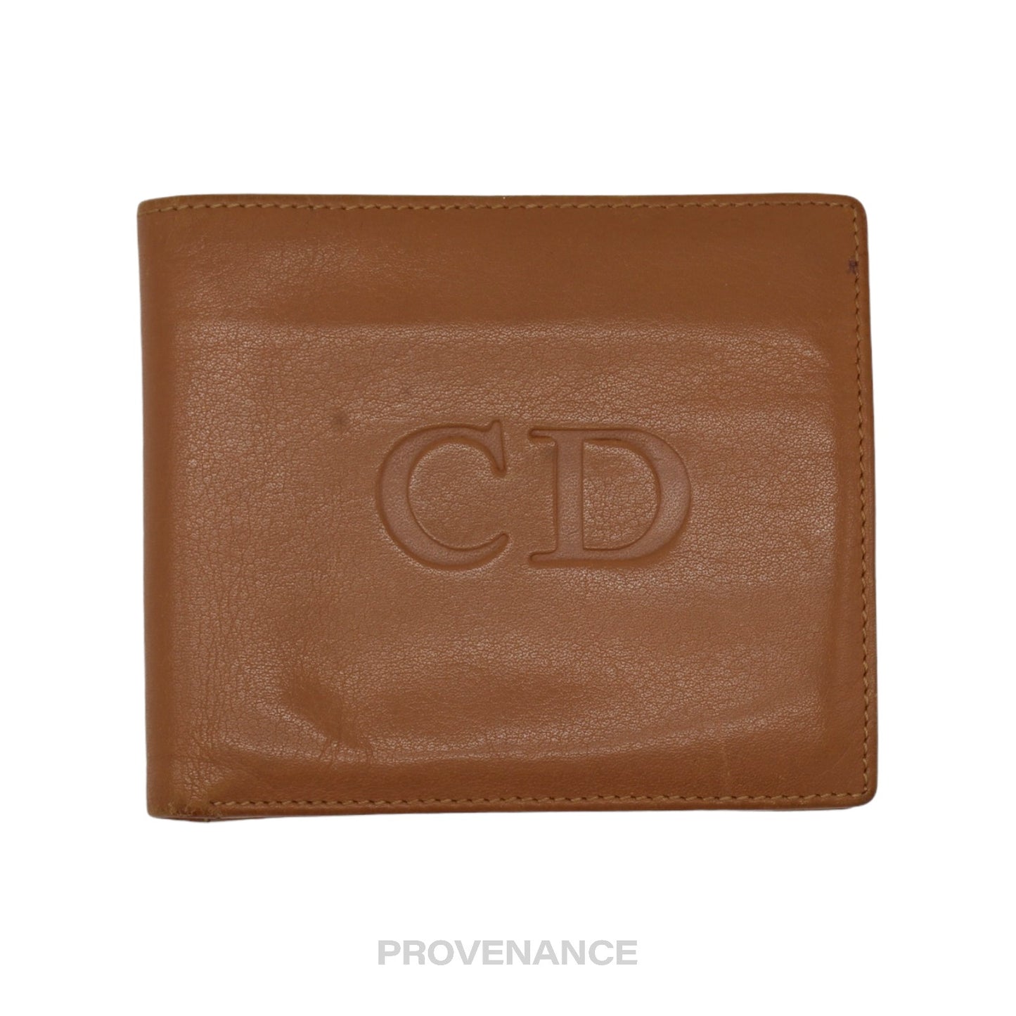 🔴 Christian Dior CD Bifold Wallet - Tan Leather