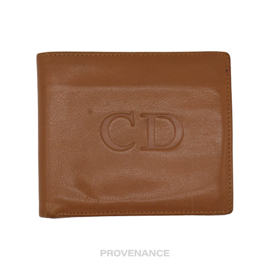 🔴 Christian Dior CD Bifold Wallet - Tan Leather