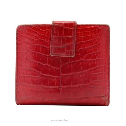 🔴 Gucci Bamboo Trifold Wallet - Red Crocodile Leather