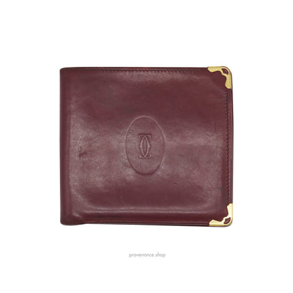 🔴 Cartier Bifold Wallet - Burgundy Calfskin Leather