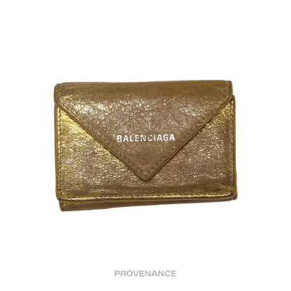 🔴 Balenciaga Papier Mini Wallet - Metallic Gold Leather