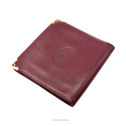 🔴 Cartier Bifold Wallet - Burgundy Calfskin Leather