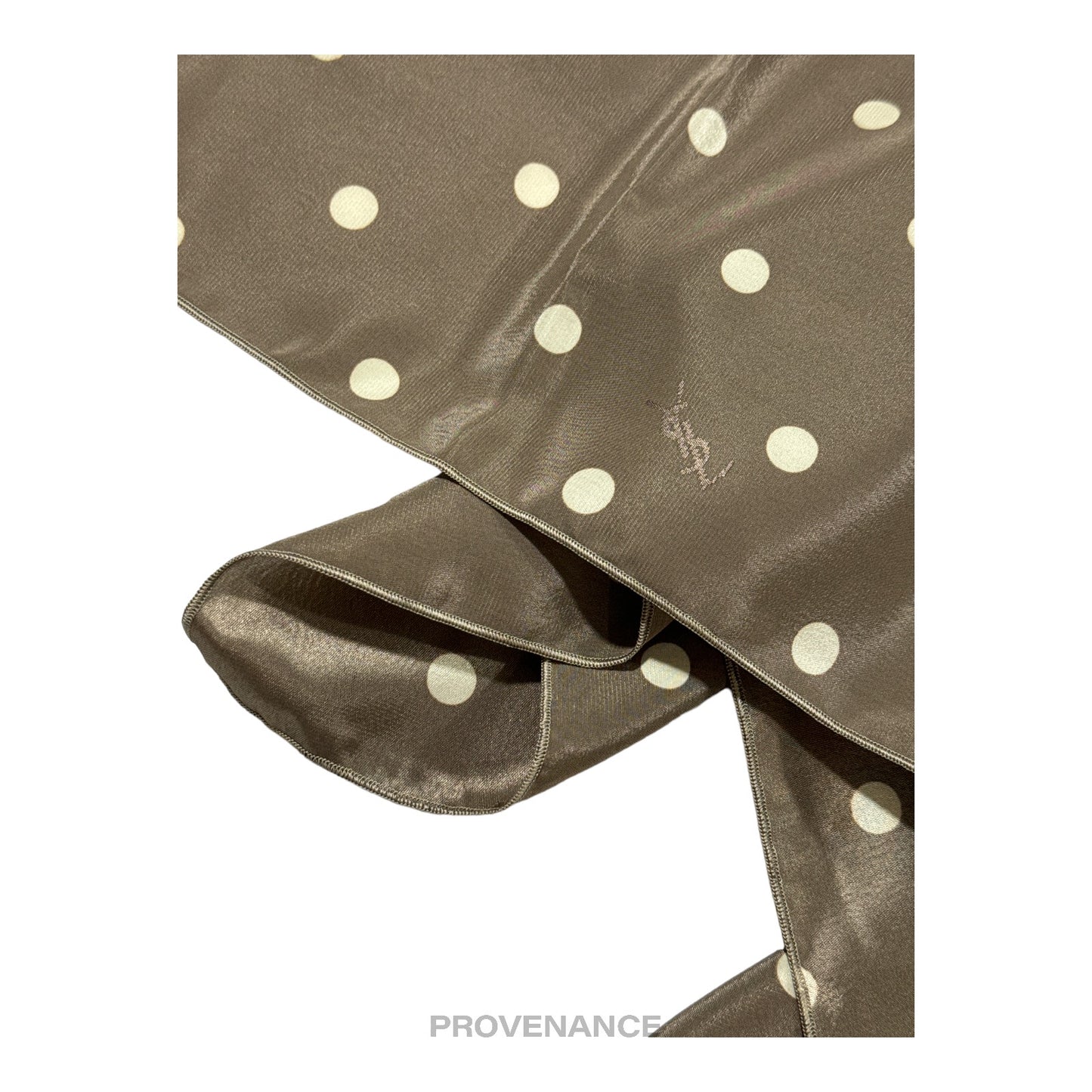 🔴 Yves Saint Laurent YSL Silk Scarf 90 - Polkadot Taupe