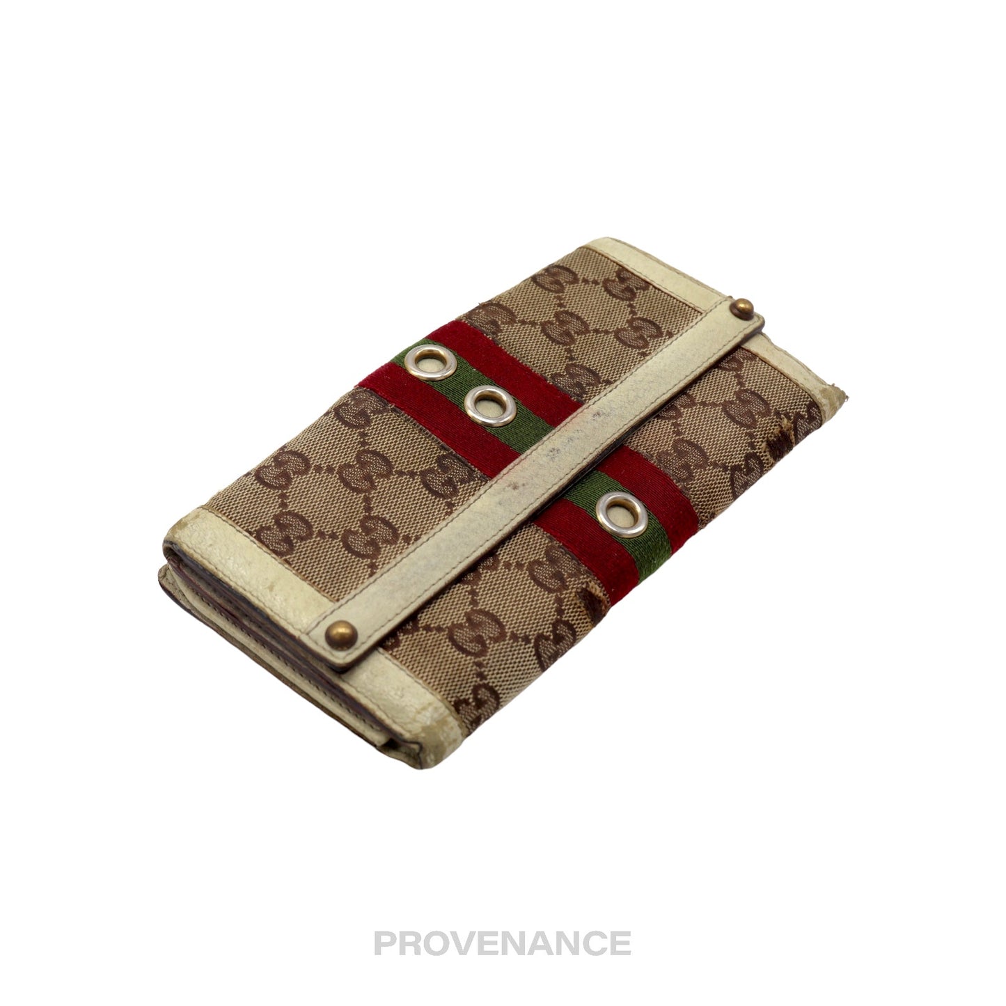 🔴 Gucci GG Canvas Long Wallet - White with Web