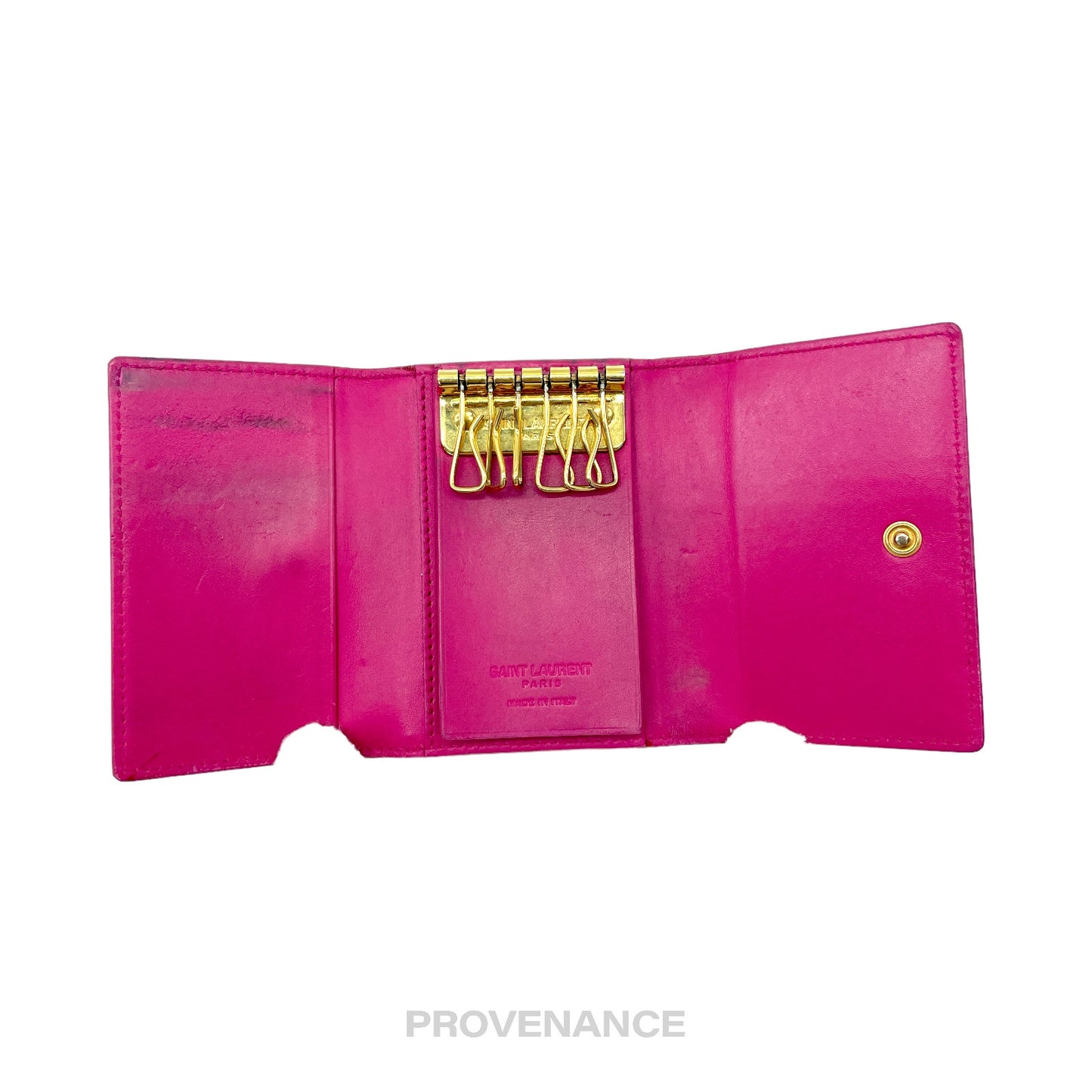 🔴 Saint Laurent Paris SLP Key Card Wallet - Pink Leather