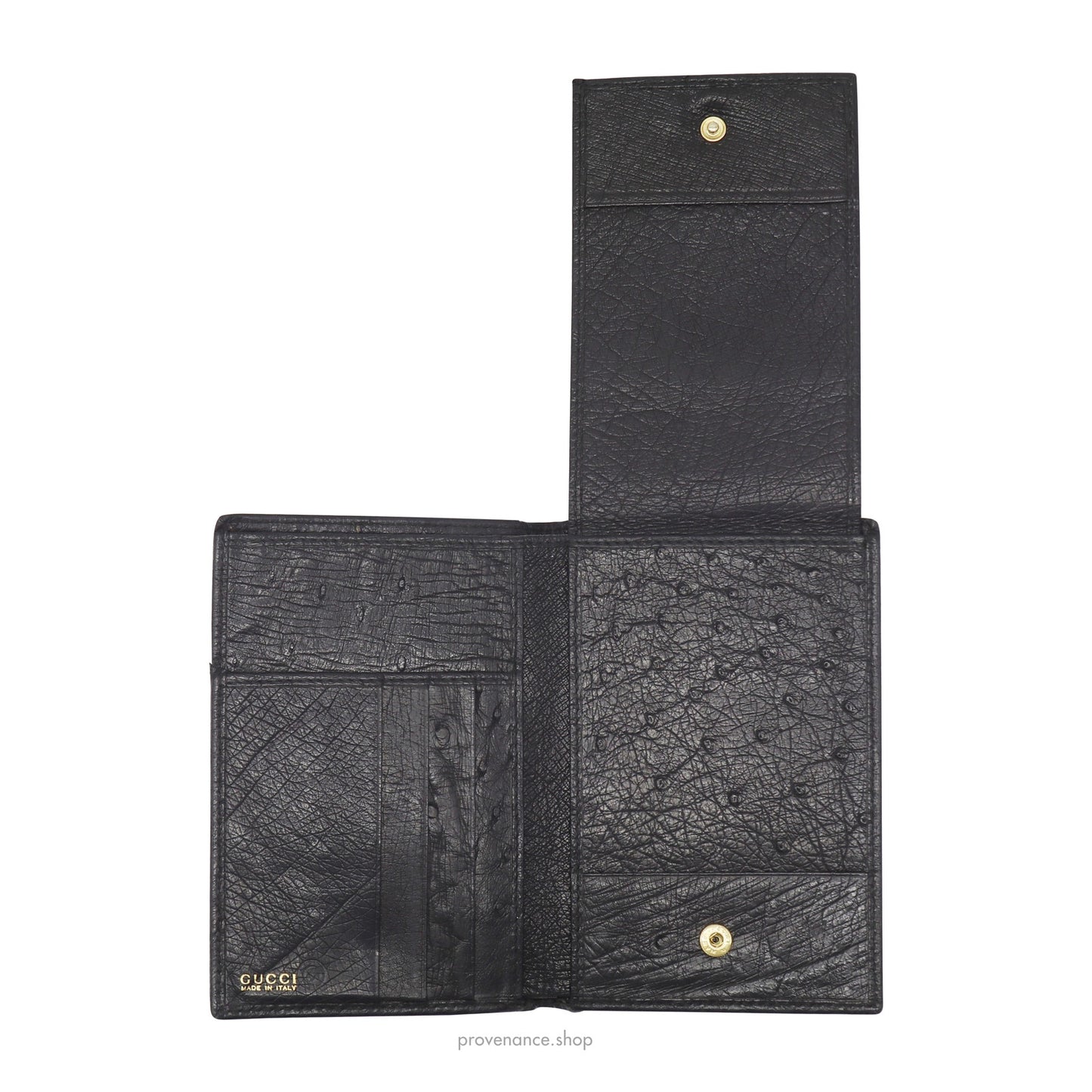 🔴 Gucci Tall Wallet - Black Ostrich Leather