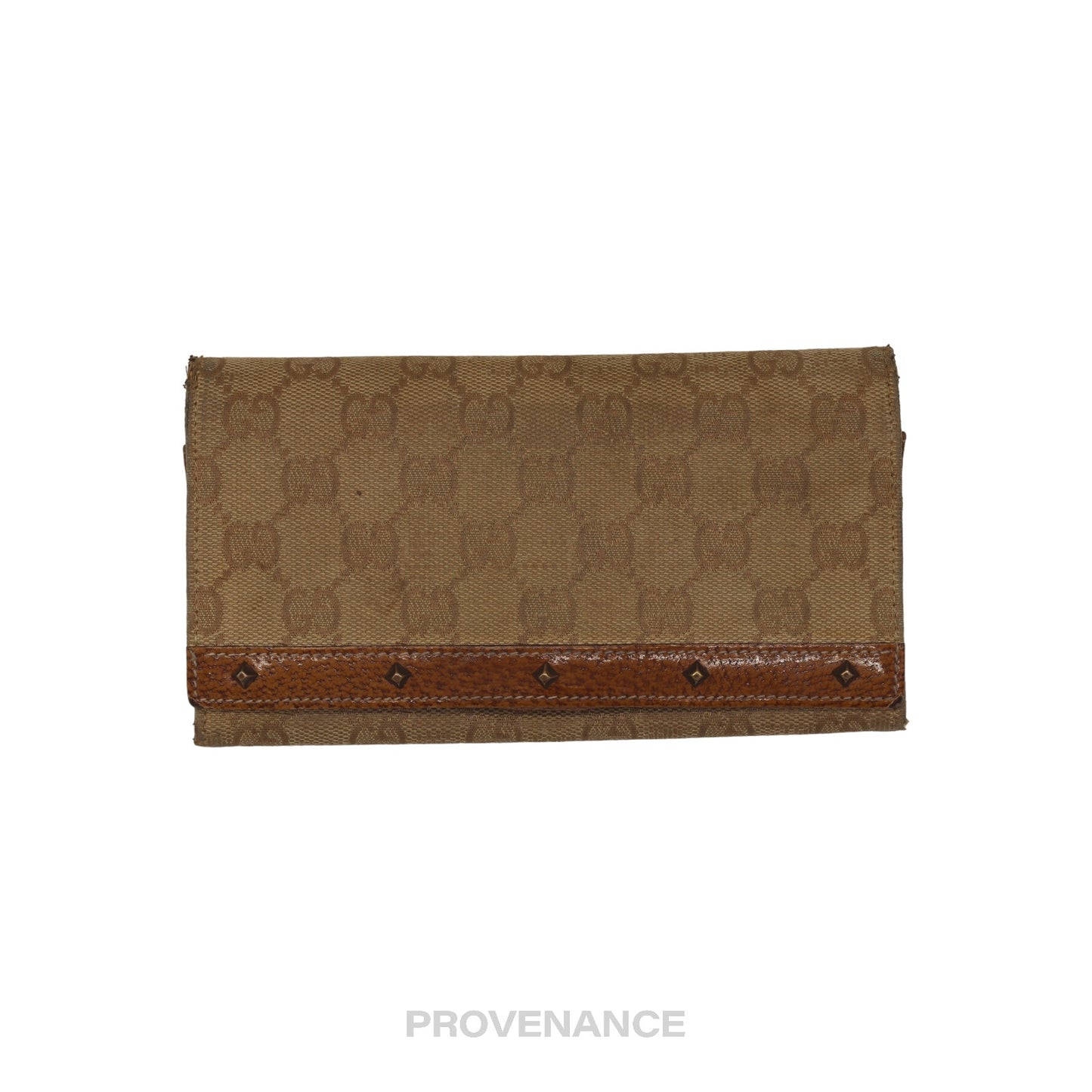 🔴 Gucci Long Wallet - GG Canvas Brown Studded