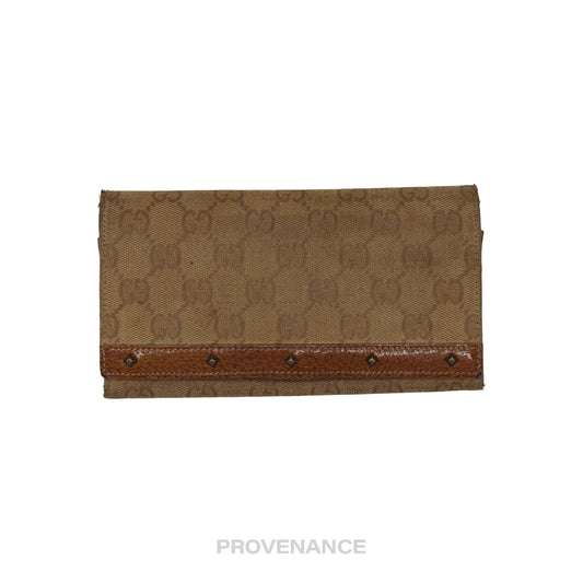 🔴 Gucci Long Wallet - GG Canvas Brown Studded