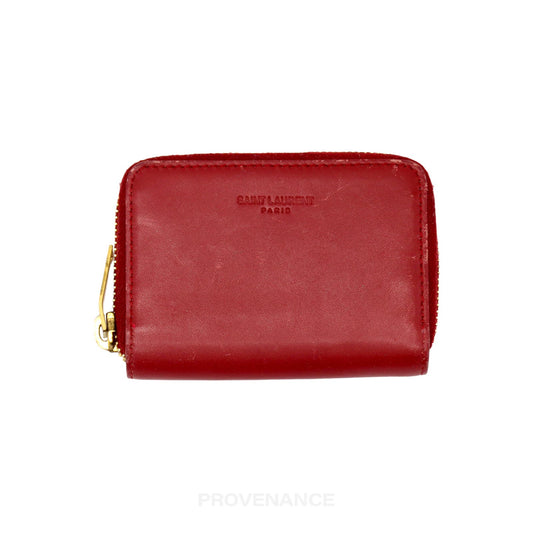 🔴 Saint Laurent Paris SLP Compact  Zip Card Wallet - Red Leather