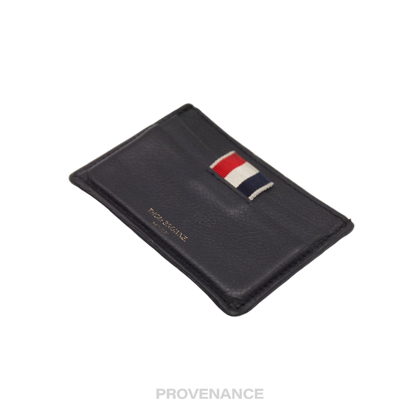 🔴 Thom Browne Card Holder Wallet - Black Pebbled Leather