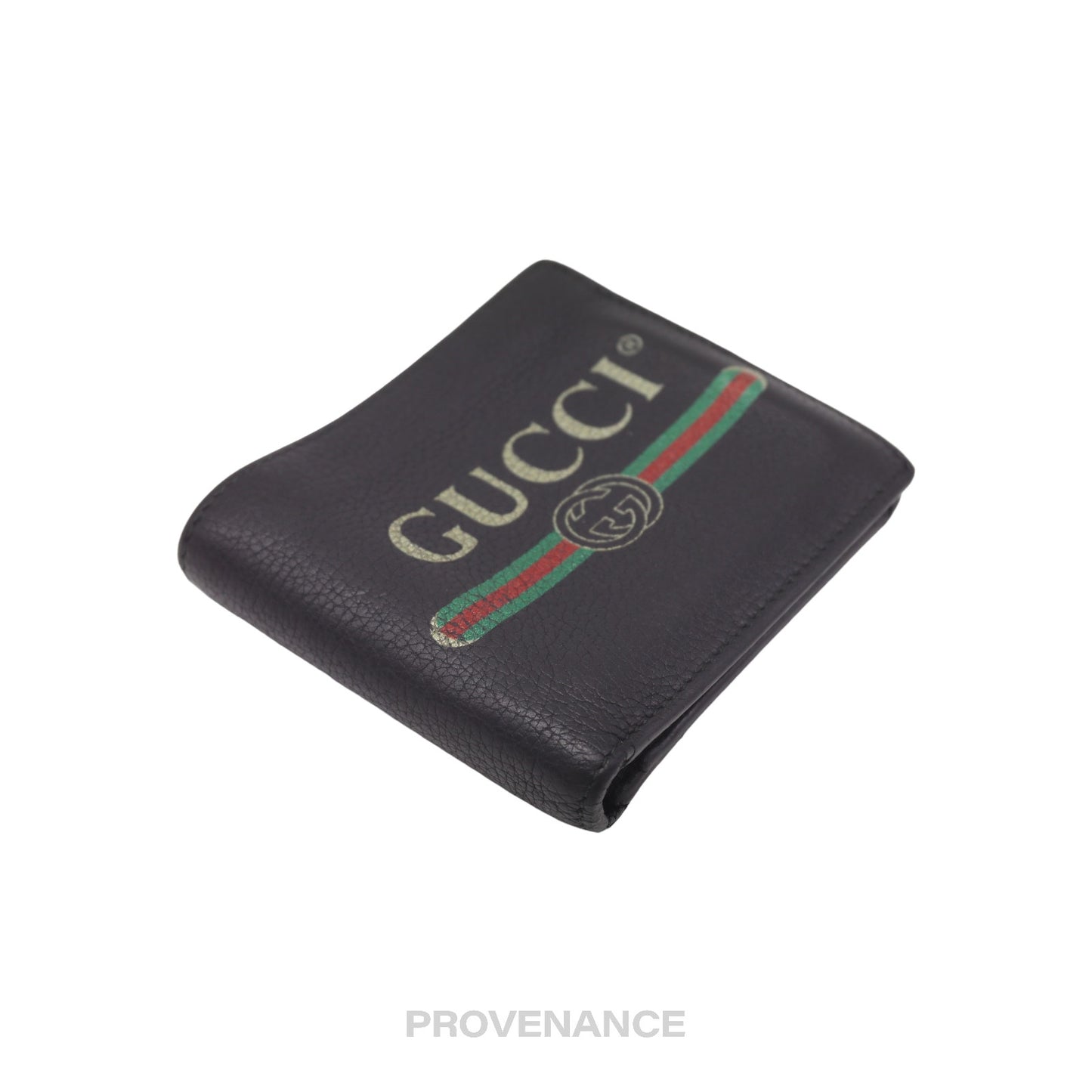 🔴 Gucci Vintage Logo Bifold Wallet - Black Leather