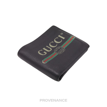 🔴 Gucci Vintage Logo Bifold Wallet - Black Leather