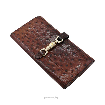 🔴 Gucci Long Wallet - Brown Ostrich Leather