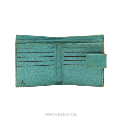 🔴 Gucci Bamboo Trifold Wallet - GG Canvas Turquoise