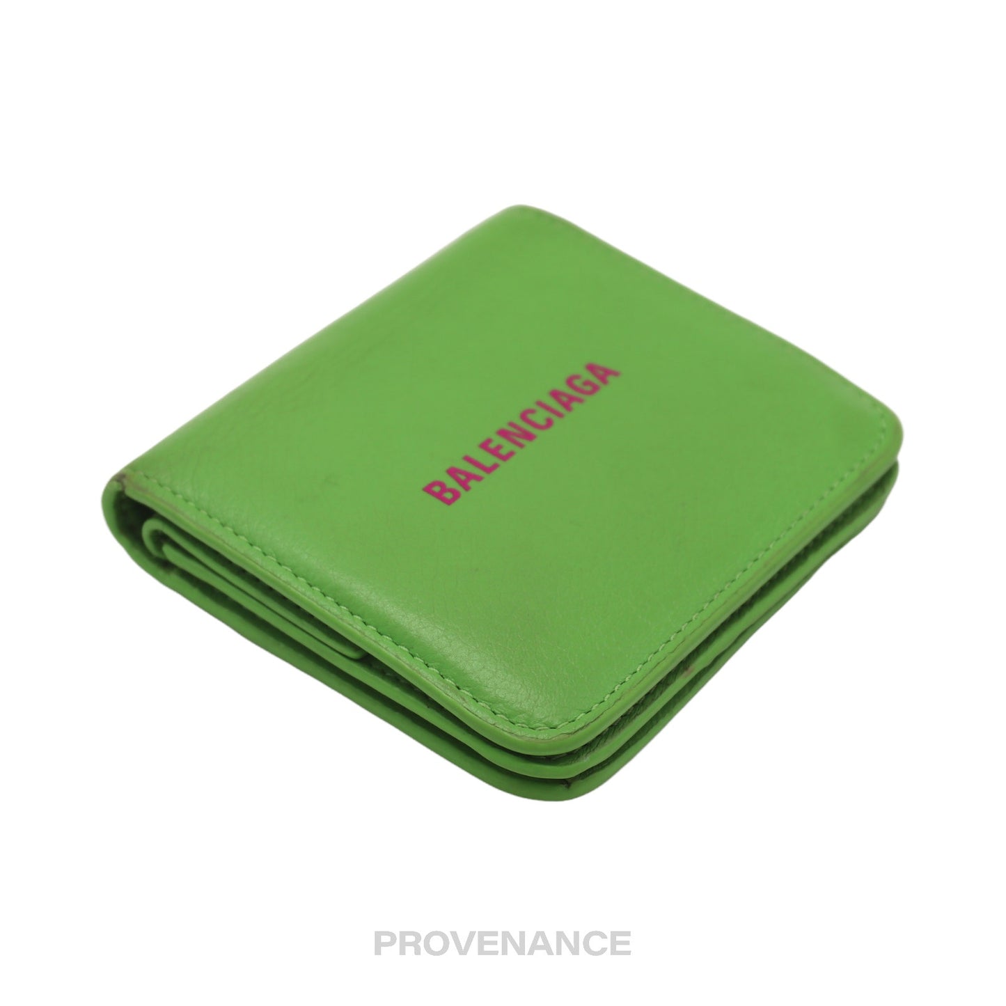 🔴 Balenciaga Logo Print Bifold Wallet - Green Leather