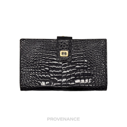 🔴 Gucci Long Wallet - Black Crocodile