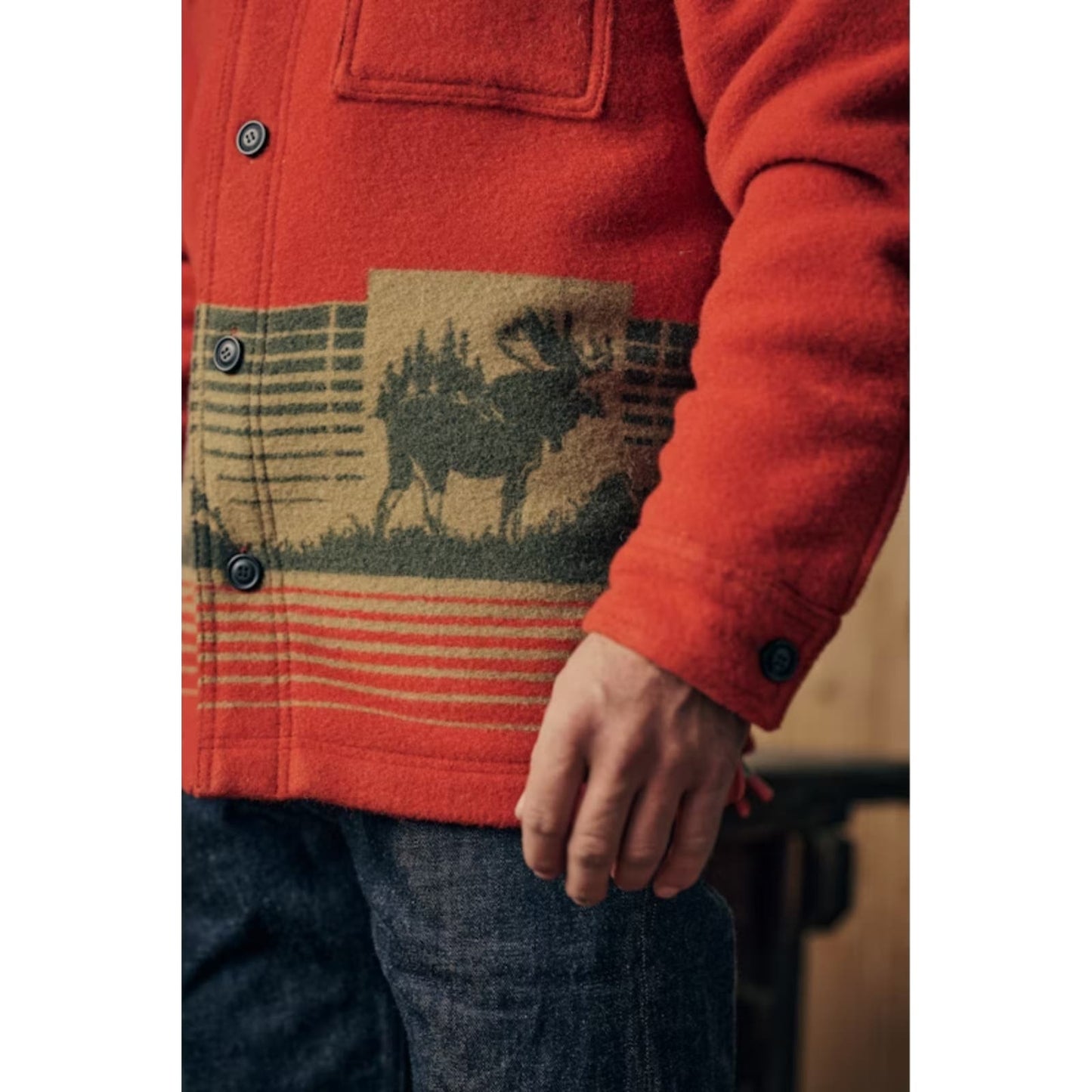 🔴 Filson Wool Jac-Shirt Jacquard Red Forest Moose - XS