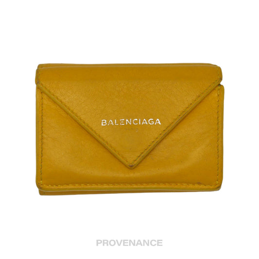 🔴 Balenciaga Papier Mini Wallet - Yellow Leather