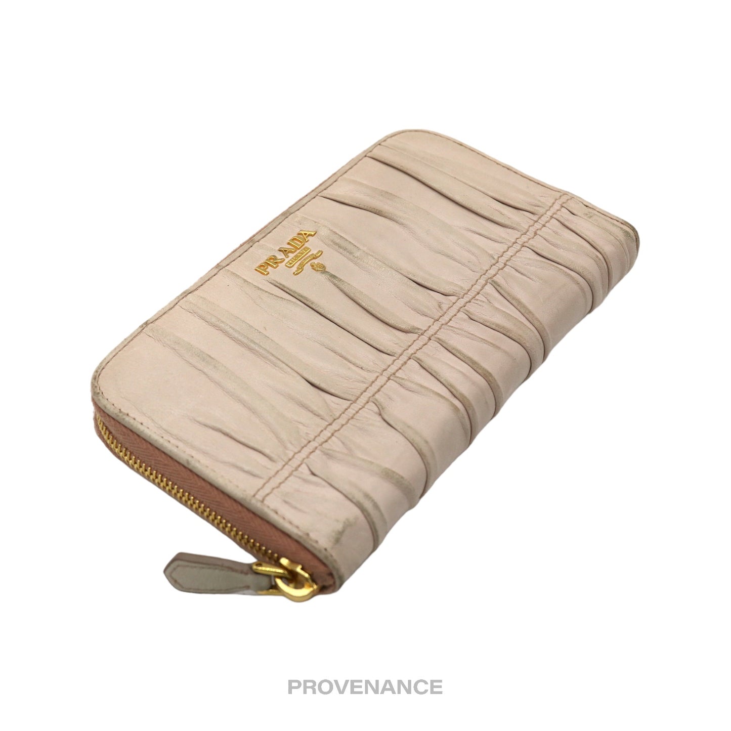 🔴 Prada Zip Long Wallet - Blush Nappa Gaufre Leather