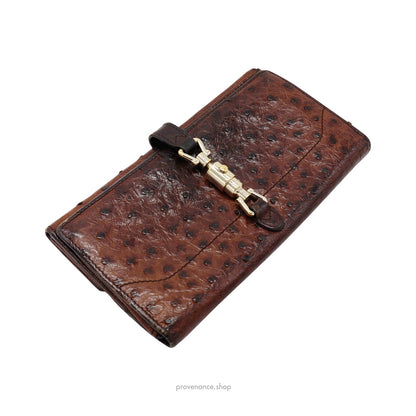 🔴 Gucci Long Wallet - Brown Ostrich Leather