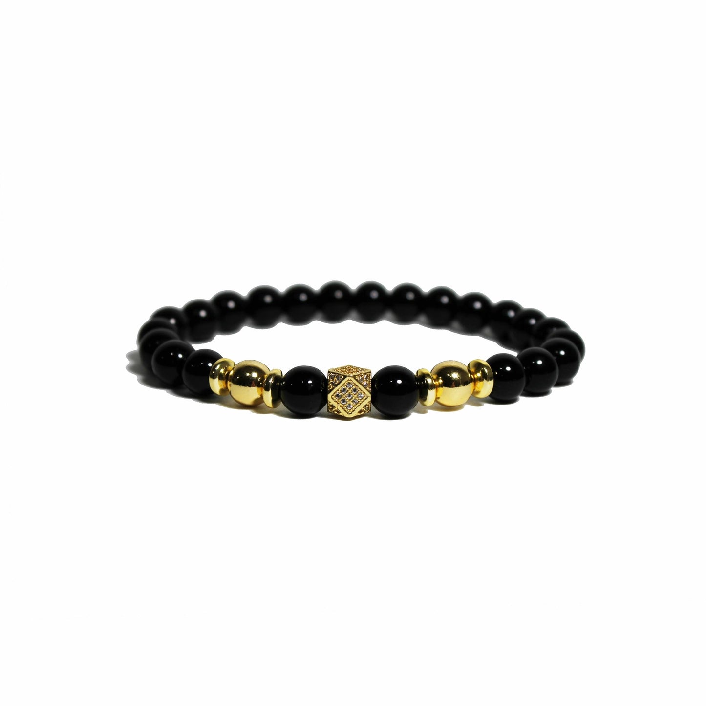 🔴 Bracelet - Gold Polygon Pavé & Polished Onyx