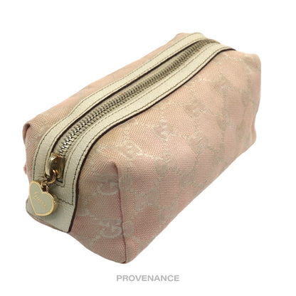🔴 Gucci Cosmetic Pouch - Powder Pink GG Canvas Heart