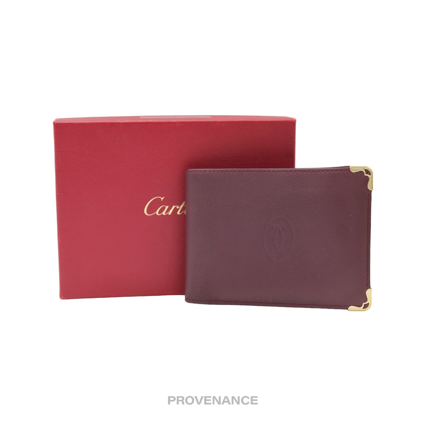 🔴 Cartier Bifold Wallet - Burgundy Calfskin Leather