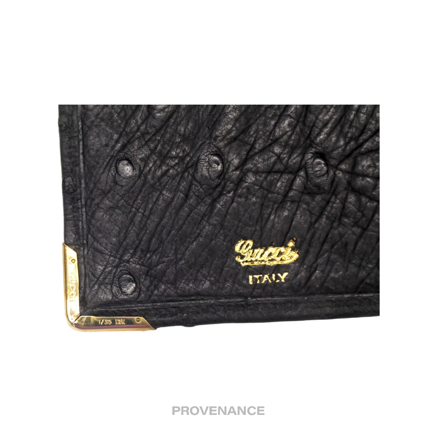 🔴 Gucci Long Wallet - Black Ostrich Leather