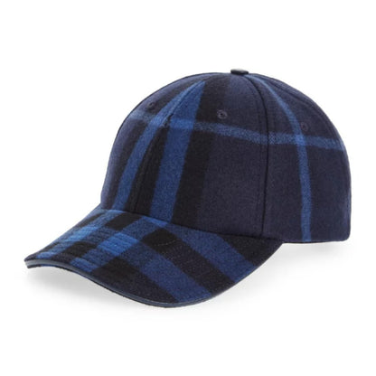 🔴 Burberry Wool Check Baseball Cap - Ink Blue Black - XS