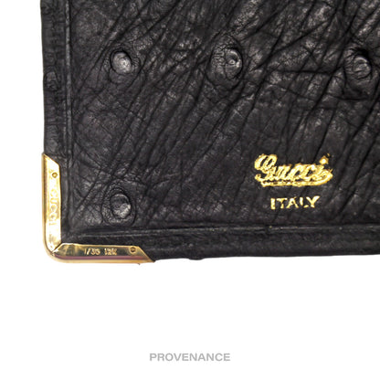 🔴 Gucci Long Wallet - Black Ostrich Leather