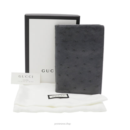 🔴 Gucci Tall Wallet - Black Ostrich Leather