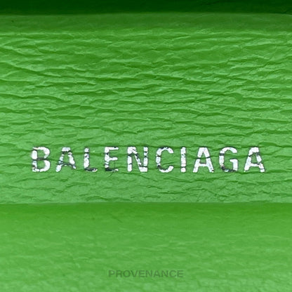 🔴 Balenciaga Logo Print Bifold Wallet - Green Leather