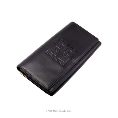 🔴 Givenchy Logo Snap Long Wallet - Black Leather