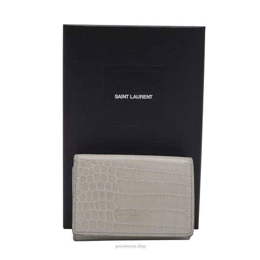 🔴 Saint Laurent Paris SLP Compact Snap Card Wallet - Gray Croc Leather