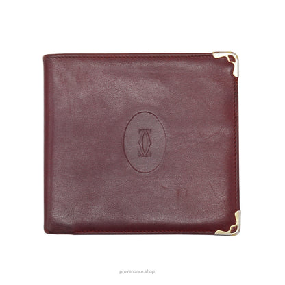 🔴 Cartier Bifold Wallet - Burgundy Calfskin Leather