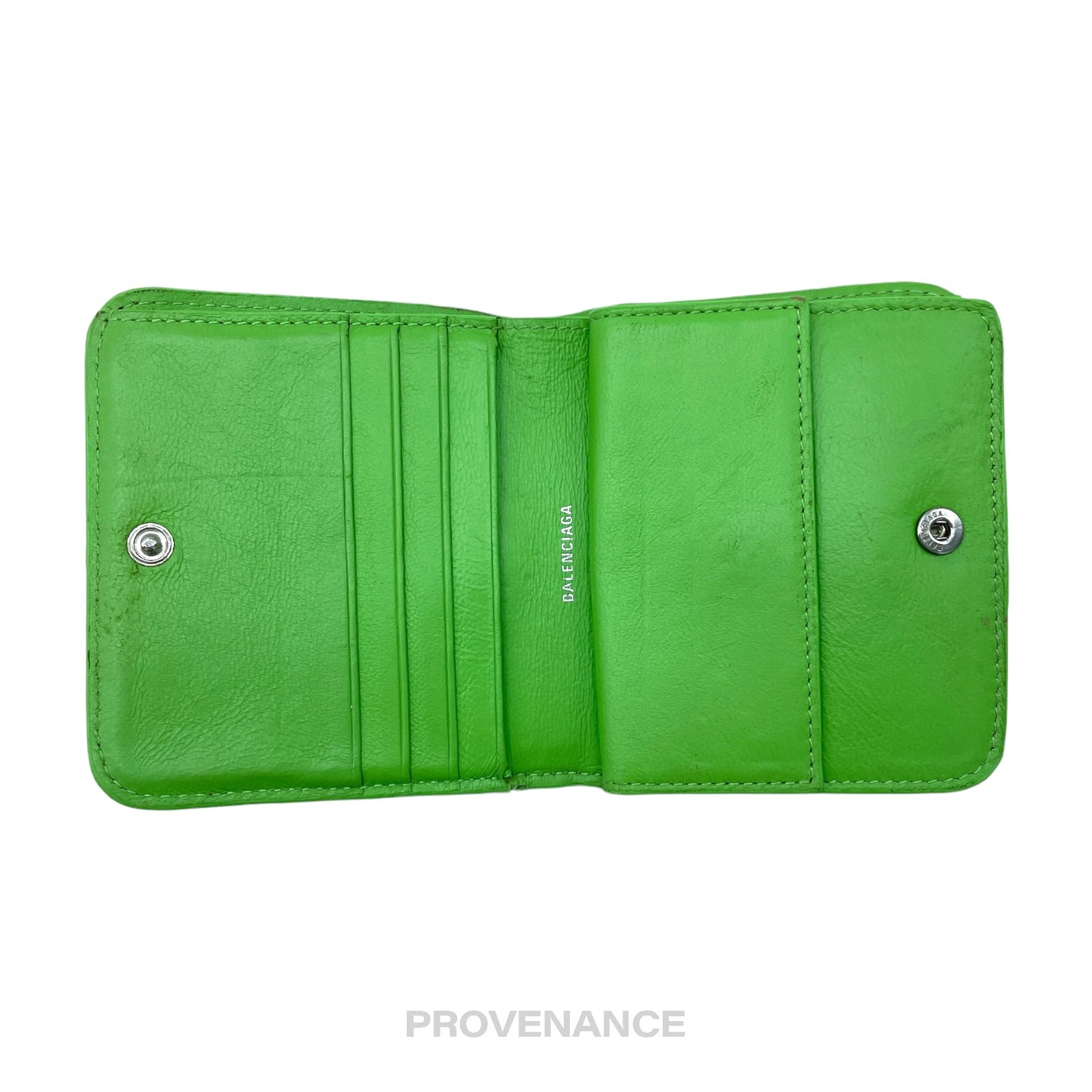 🔴 Balenciaga Logo Print Bifold Wallet - Green Leather