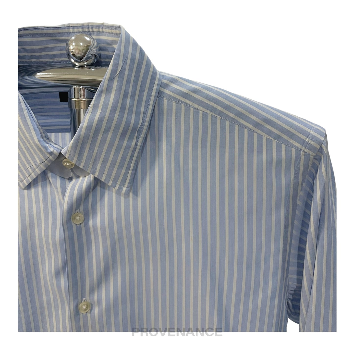 🔴 Boss Button Down Shirt - White Blue Striped