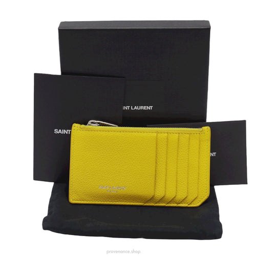 🔴 Saint Laurent Paris SLP Fragment Zip Card Case Wallet - Yellow Leather