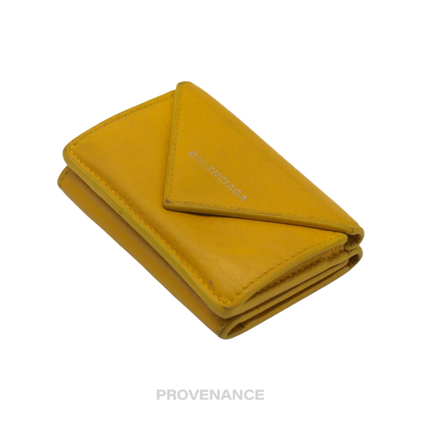 🔴 Balenciaga Papier Mini Wallet - Yellow Leather