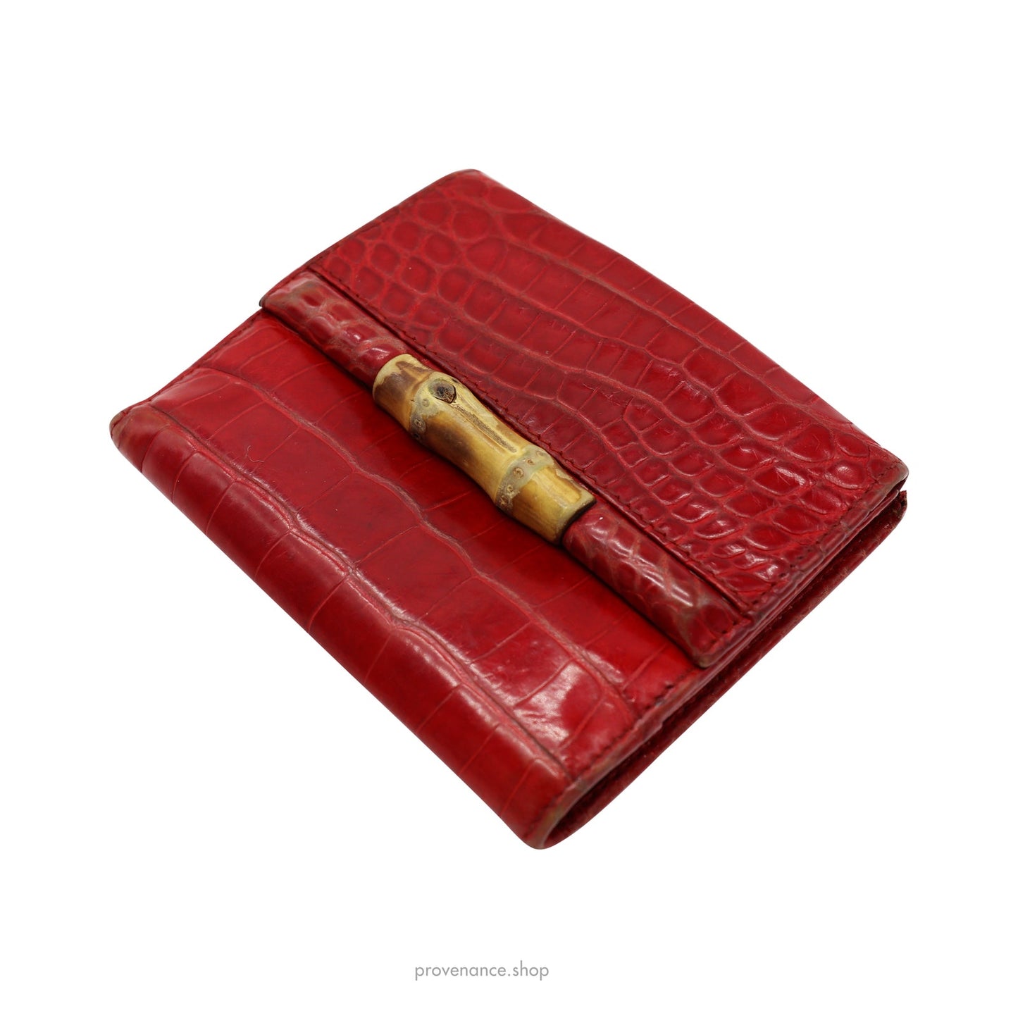 🔴 Gucci Bamboo Trifold Wallet - Red Crocodile Leather