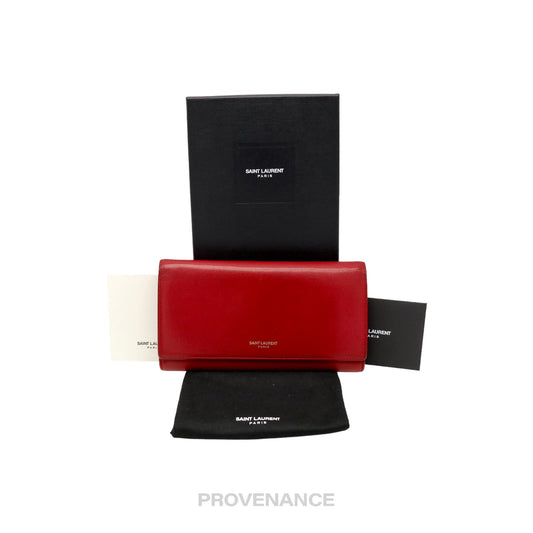 🔴 Saint Laurent Paris SLP Snap Long Wallet - Red Leather