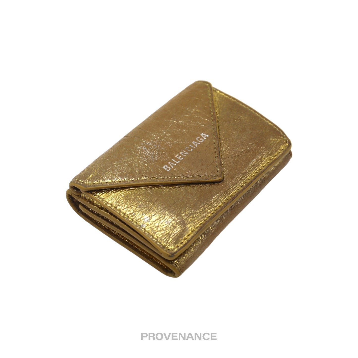 🔴 Balenciaga Papier Mini Wallet - Metallic Gold Leather