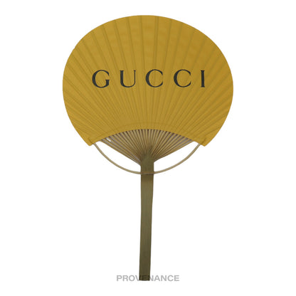 🔴 Gucci Logo Bamboo Hand Fan - Yellow